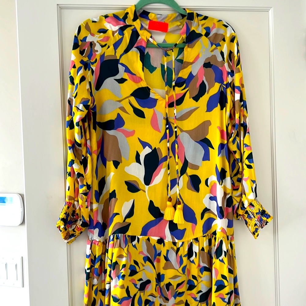 Short floral yellow long sleeve spring/summer dress